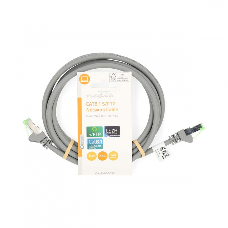 Nedis Cat 8.1 Cable | S/FTP | RJ45 Male | RJ45 Male | 2.00 m | Round | LSZH | Grey | Label Nedis Cat 8.1 Cable | S/FTP | RJ45 Male | RJ45 Male | 2.00 m | Round | LSZH | Grey | Label