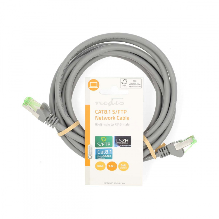 Nedis Cat 8.1 Cable | S/FTP | RJ45 Male | RJ45 Male | 3.00 m | Round | LSZH | Grey | Label Nedis Cat 8.1 Cable | S/FTP | RJ45 Male | RJ45 Male | 3.00 m | Round | LSZH | Grey | Label