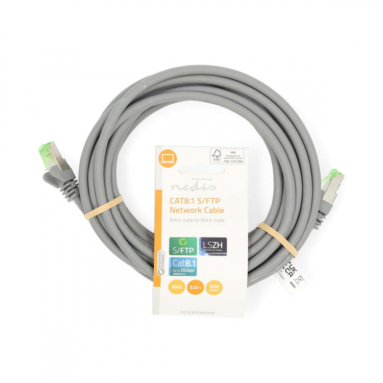 Nedis Cat 8.1 Cable | S/FTP | RJ45 Male | RJ45 Male | 5.00 m | Round | LSZH | Grey | Label Nedis Cat 8.1 Cable | S/FTP | RJ45 Male | RJ45 Male | 5.00 m | Round | LSZH | Grey | Label