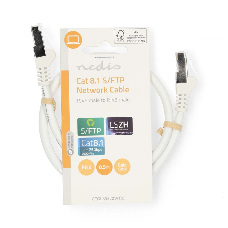 Nedis Cat 8.1 Cable | S/FTP | RJ45 Male | RJ45 Male | 0.50 m | Round | LSZH | White | Label