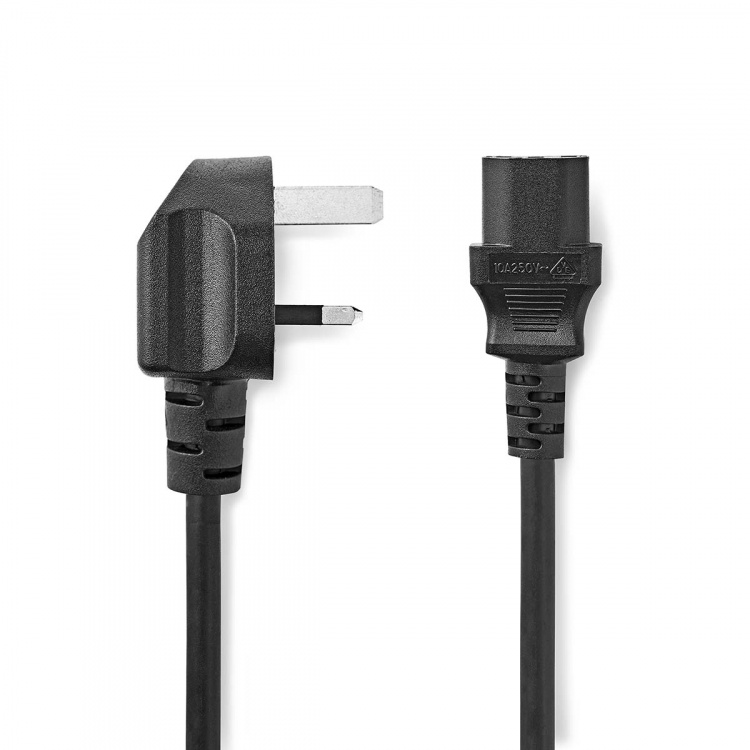 Nedis Power Cable | UK Male | IEC-320-C13 | Angled | Straight | Nickel Plated | 3.00 m | Round | PVC | Black | Label