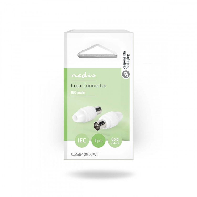 Nedis IEC (Coax) Connector | Straight | Male | Nickel Plated | 75 Ohm | Screw | Cable input diameter: 7.0 mm | Metal / PVC | White | 2 pcs | Box Nedis IEC (Coax) Connector | Straight | Male | Nickel Plated | 75 Ohm | Screw | Cable input diameter: 7.0 mm | Metal / PVC | White | 2 pcs | Box