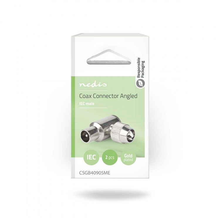 Nedis IEC (Coax) Connector | Angled 90° | Male | Nickel Plated | 75 Ohm | Screw | Cable input diameter: 7.0 mm | Metal | Silver | 2 pcs | Box Nedis IEC (Coax) Connector | Angled 90° | Male | Nickel Plated | 75 Ohm | Screw | Cable input diameter: 7.0 mm | Metal | Silver | 2 pcs | Box