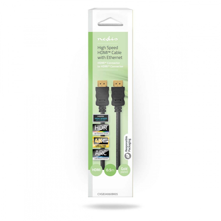Nedis High Speed HDMI™ Cable with Ethernet | HDMI™ Connector | HDMI™ Connector | 4K@60Hz | ARC | 18 Gbps | 0.50 m | Round | PVC | Black | Box Nedis High Speed HDMI™ Cable with Ethernet | HDMI™ Connector | HDMI™ Connector | 4K@60Hz | ARC | 18 Gbps | 0.50 m | Round | PVC | Black | Box