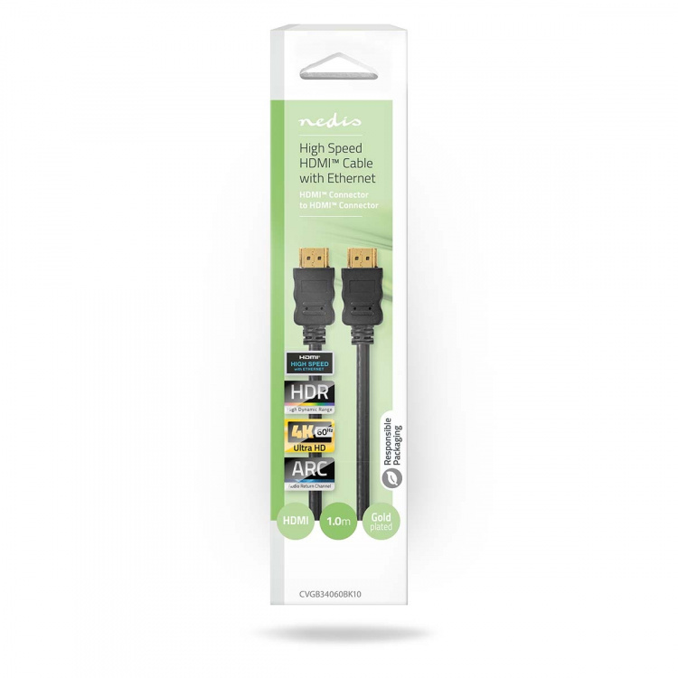 Nedis High Speed HDMI™ Cable with Ethernet | HDMI™ Connector | HDMI™ Connector | 4K@60Hz | ARC | 18 Gbps | 1.00 m | Round | PVC | Black | Box Nedis High Speed HDMI™ Cable with Ethernet | HDMI™ Connector | HDMI™ Connector | 4K@60Hz | ARC | 18 Gbps | 1.00 m | Round | PVC | Black | Box
