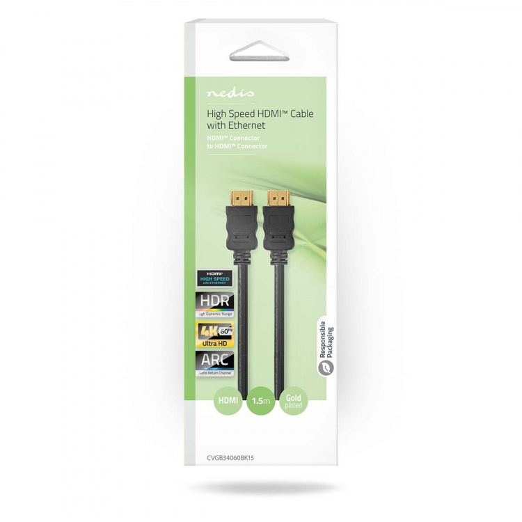 Nedis High Speed HDMI™ Cable with Ethernet | HDMI™ Connector | HDMI™ Connector | 4K@60Hz | ARC | 18 Gbps | 1.50 m | Round | PVC | Black | Box Nedis High Speed HDMI™ Cable with Ethernet | HDMI™ Connector | HDMI™ Connector | 4K@60Hz | ARC | 18 Gbps | 1.50 m | Round | PVC | Black | Box