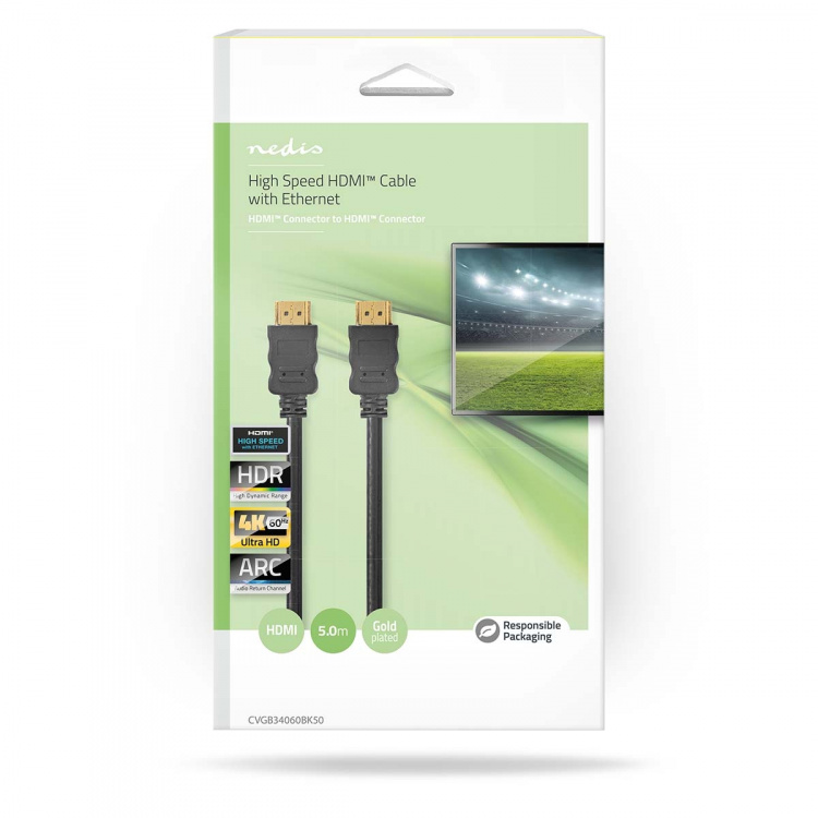 Nedis High Speed HDMI™ Cable with Ethernet | HDMI™ Connector | HDMI™ Connector | 4K@60Hz | ARC | 18 Gbps | 5.00 m | Round | PVC | Black | Box Nedis High Speed HDMI™ Cable with Ethernet | HDMI™ Connector | HDMI™ Connector | 4K@60Hz | ARC | 18 Gbps | 5.00 m | Round | PVC | Black | Box