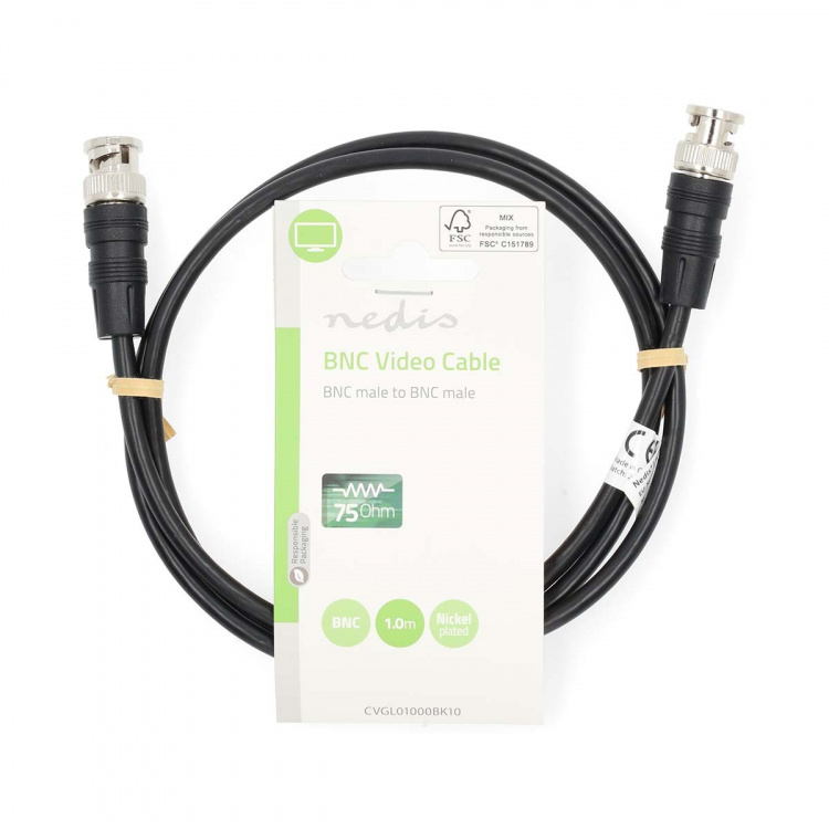 Nedis BNC Video Cable | BNC Male | BNC Male | Nickel Plated | 75 Ohm | 1.00 m | Round | PVC | Black | Label