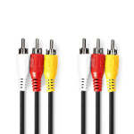Nedis Composite Video Cable | 3x RCA Male | 3x RCA Male | Nickel Plated | 480p | 2.00 m | Round | PVC | Black | Label