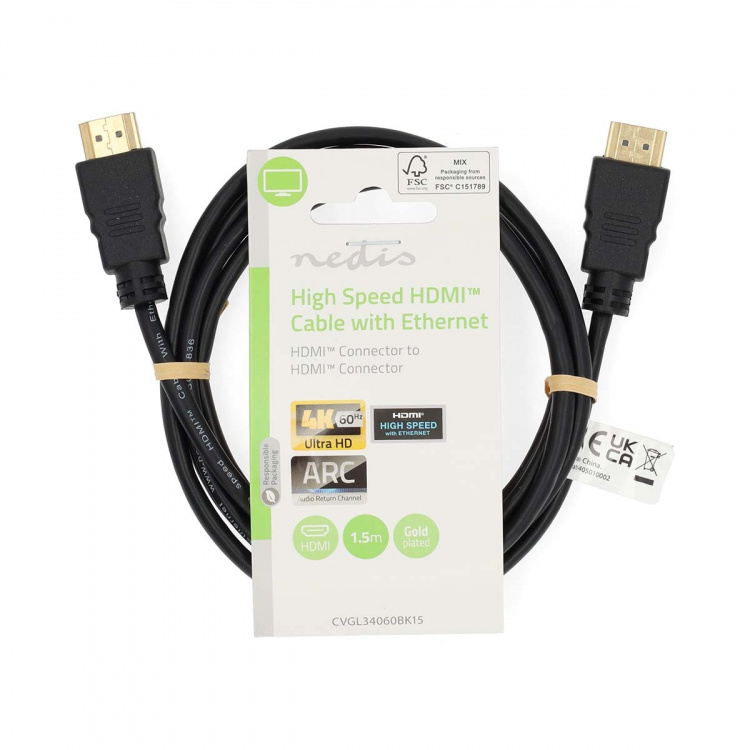Nedis High Speed HDMI™ Cable with Ethernet | HDMI™ Connector | HDMI™ Connector | 4K@60Hz | ARC | 18 Gbps | 1.50 m | Round | PVC | Black | Label