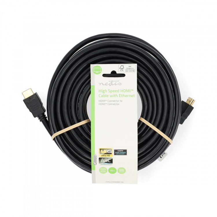 Nedis High Speed HDMI™ Cable with Ethernet | HDMI™ Connector | HDMI™ Connector | 4K@60Hz | ARC | 18 Gbps | 15.0 m | Round | PVC | Black | Label Nedis High Speed HDMI™ Cable with Ethernet | HDMI™ Connector | HDMI™ Connector | 4K@60Hz | ARC | 18 Gbps | 15.0 m | Round | PVC | Black | Label