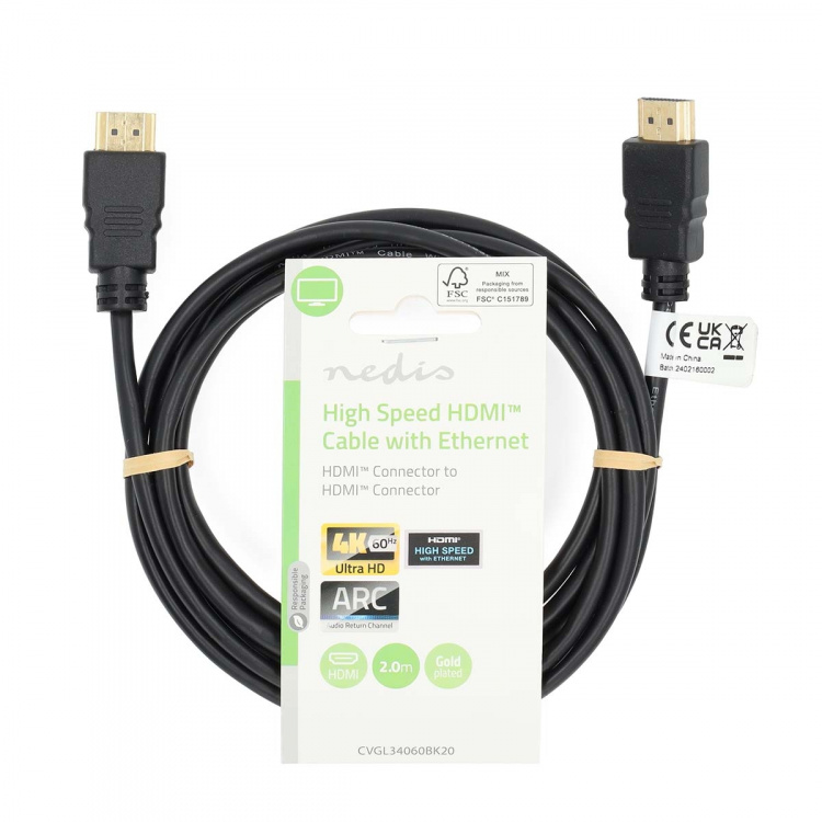 Nedis High Speed HDMI™ Cable with Ethernet | HDMI™ Connector | HDMI™ Connector | 4K@60Hz | ARC | 18 Gbps | 2.00 m | Round | PVC | Black | Label
