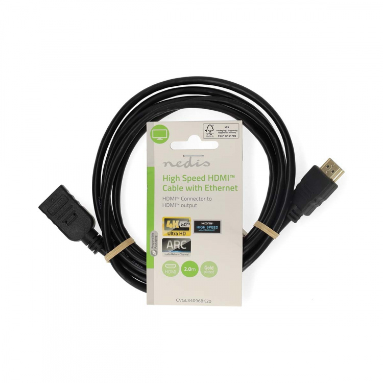Nedis High Speed HDMI™ Cable with Ethernet | HDMI™ Connector | HDMI™ Output | 4K@60Hz | ARC | 10.2 Gbps | 2.00 m | Round | PVC | Black | Label Nedis High Speed HDMI™ Cable with Ethernet | HDMI™ Connector | HDMI™ Output | 4K@60Hz | ARC | 10.2 Gbps | 2.00 m | Round | PVC | Black | Label