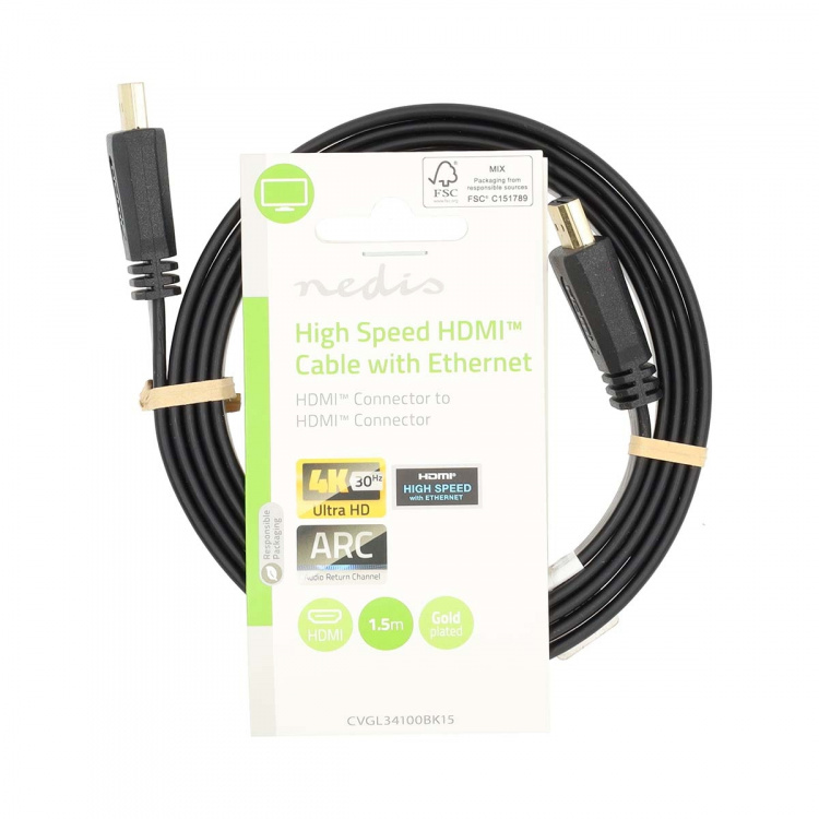 Nedis High Speed HDMI™ Cable with Ethernet | HDMI™ Connector | HDMI™ Connector | 4K@30Hz | 10.2 Gbps | 1.50 m | Flat | PVC | Black | Label Nedis High Speed HDMI™ Cable with Ethernet | HDMI™ Connector | HDMI™ Connector | 4K@30Hz | 10.2 Gbps | 1.50 m | Flat | PVC | Black | Label