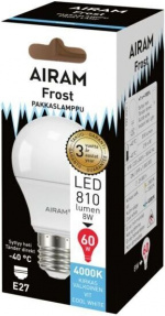Airam LED frosted bulb, E27, 4000K, 810 lm, opal