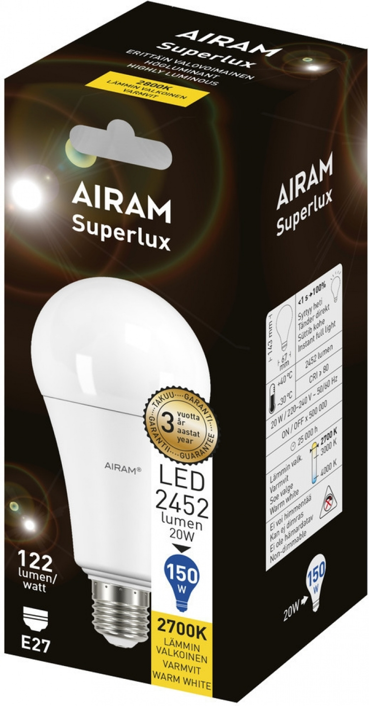 Airam Superlux 20 W CFL, E27, 2700 K, 2452 lm Airam Superlux 20 W CFL, E27, 2700 K, 2452 lm