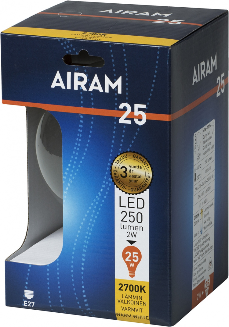 Airam Globe LED ball bulb, E27, 2700 K, 250 lm