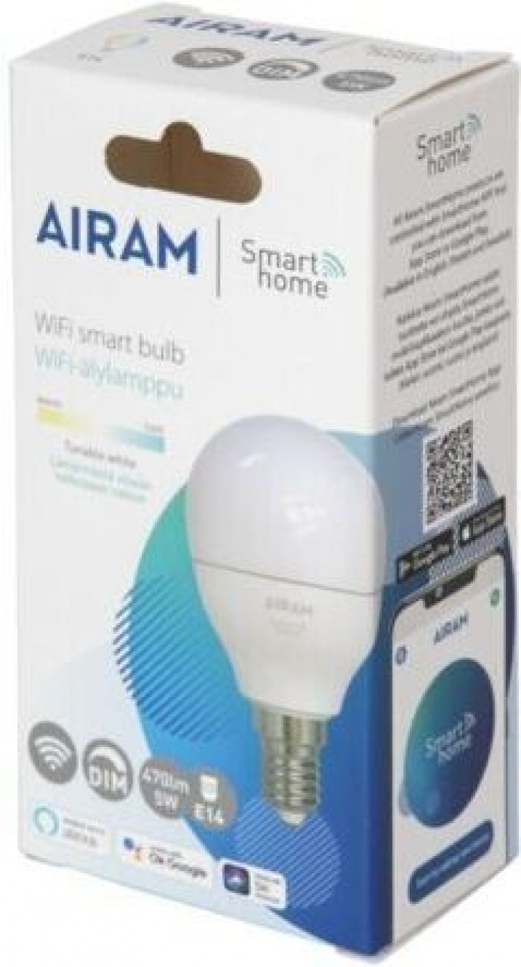 Airam SmartHome P45 small dome LED bulb, E14, opal, 470 lm, tunable white, WiFi