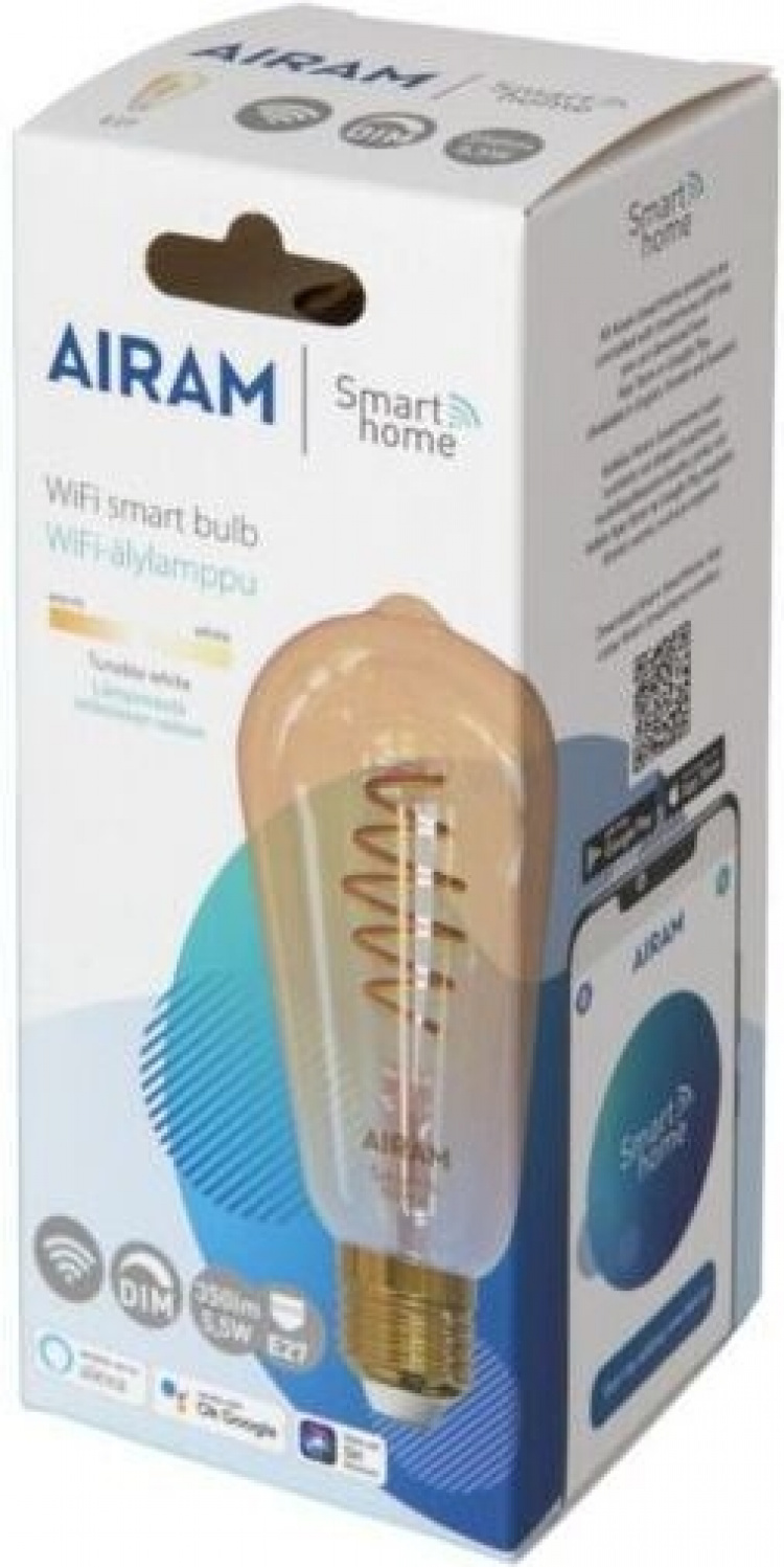 Airam SmartHome Edison ST64 incandescent lamp, E27, amber, 350 lm, 1800-3000K, WiFi Airam SmartHome Edison ST64 incandescent lamp, E27, amber, 350 lm, 1800-3000K, WiFi