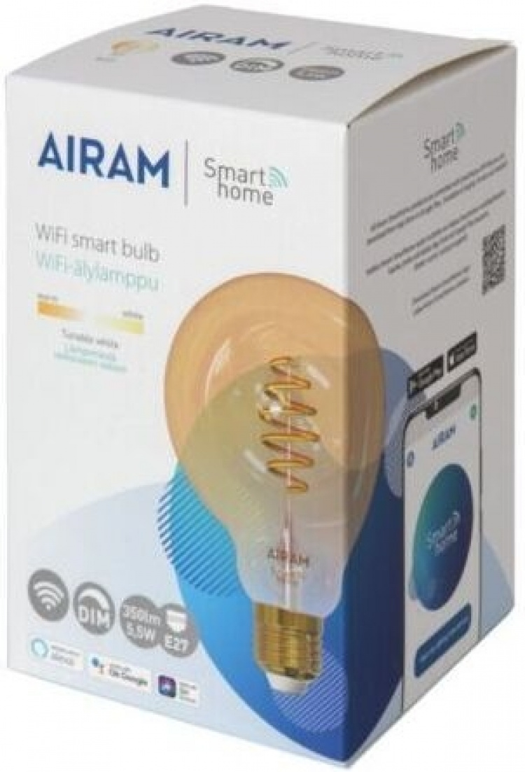 Airam SmartHome Globe 95 incandescent lamp, E27, amber, 350lm, 1800-3000K, WiFi Airam SmartHome Globe 95 incandescent lamp, E27, amber, 350lm, 1800-3000K, WiFi