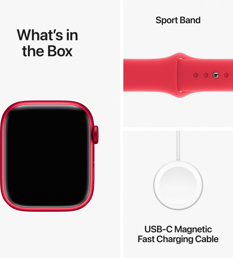Apple Watch Series 9 (GPS) 45 mm red (PRODUCT)RED aluminium case and red (PRODUCT)RED sports bracelet, S/M (MRXJ3)