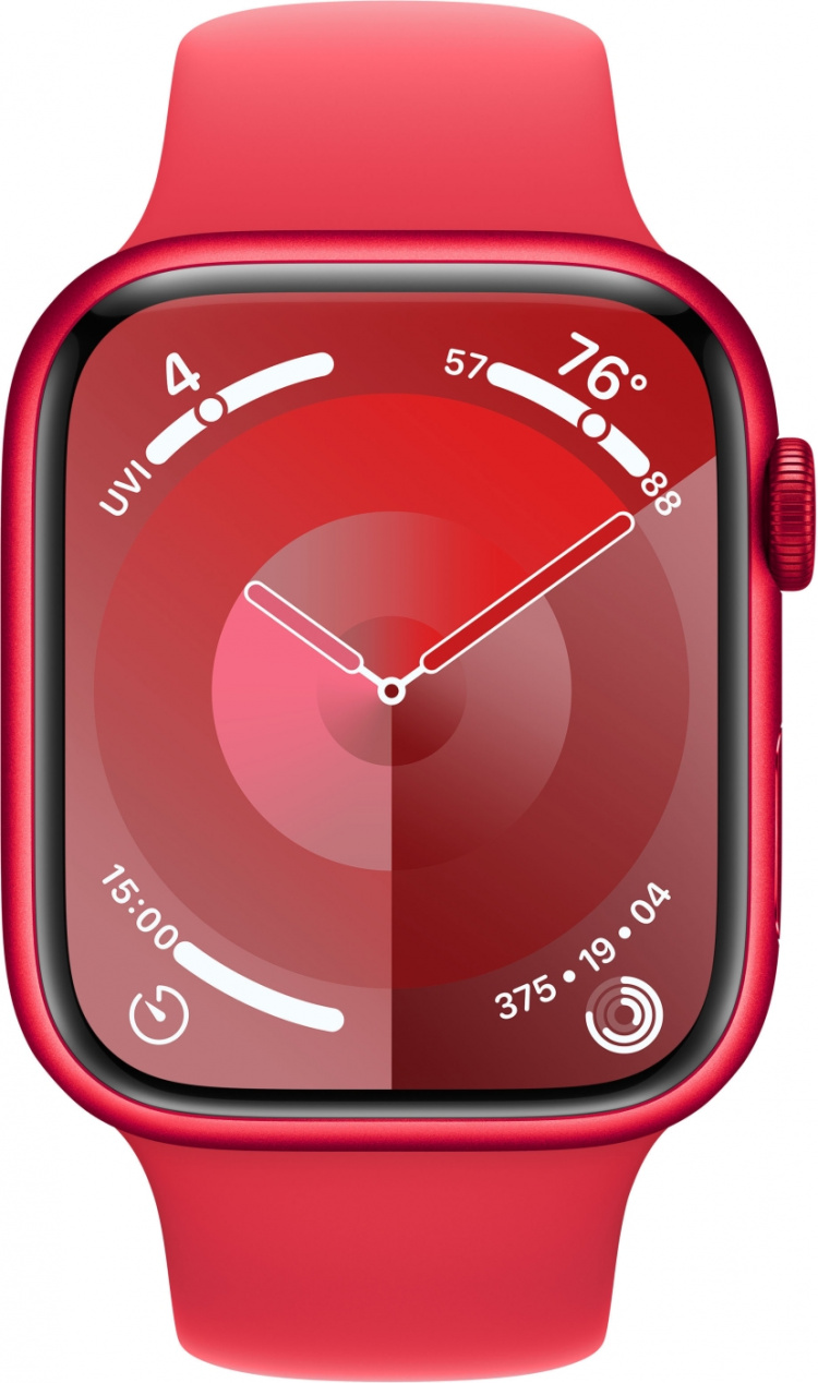 Apple Watch Series 9 (GPS) 45 mm red (PRODUCT)RED aluminium case and red (PRODUCT)RED sports bracelet, S/M (MRXJ3)