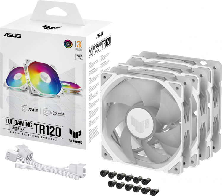 ASUS TUF Gaming TR 120 ARGB PWM fan, 120 mm, white, 3-pack ASUS TUF Gaming TR 120 ARGB PWM fan, 120 mm, white, 3-pack