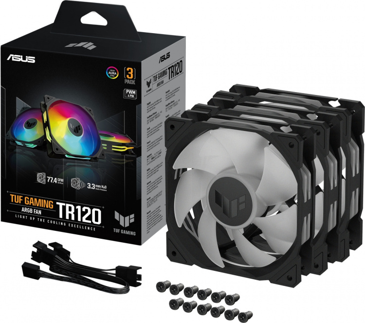 ASUS TUF Gaming TR 120 ARGB PWM fan, 120 mm, black, 3-pack ASUS TUF Gaming TR 120 ARGB PWM fan, 120 mm, black, 3-pack