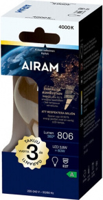 Airam LED A60 lamp, E27, 4000K, 806lm, clear copper