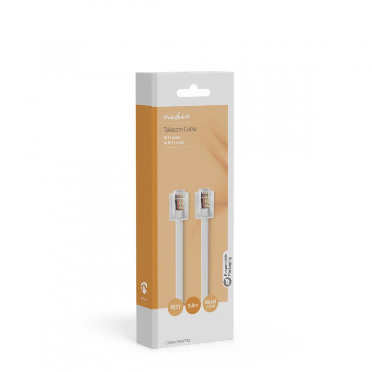 Nedis Telecom Cable | RJ11 Male | RJ11 Male | 5.00 m | Cable design: Flat | Cable type: RJ11 | Transparent / White