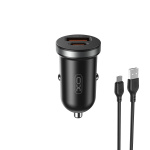 Xo car Charger CC56 PD 30W QC 1x USB 1x USB-C black + USB - microUSB cable