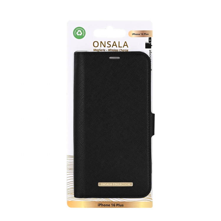 Onsala Wallet Case Eco 2 Card Slots MagSeries Black - iPhone 16 Plus