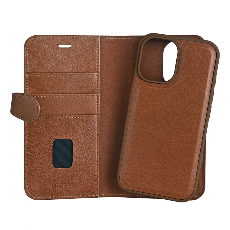 Buffalo Wallet Case 2-in-1 3 Card MagSeries Brown - iPhone 16 Buffalo Wallet Case 2-in-1 3 Card MagSeries Brown - iPhone 16