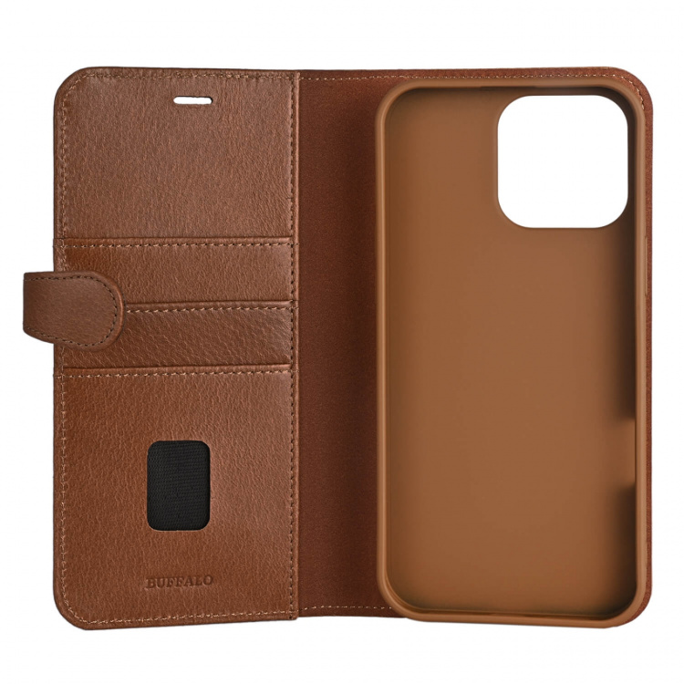 Buffalo Wallet Case 2-in-1 3 Card MagSeries Brown - iPhone 16 Pro Max