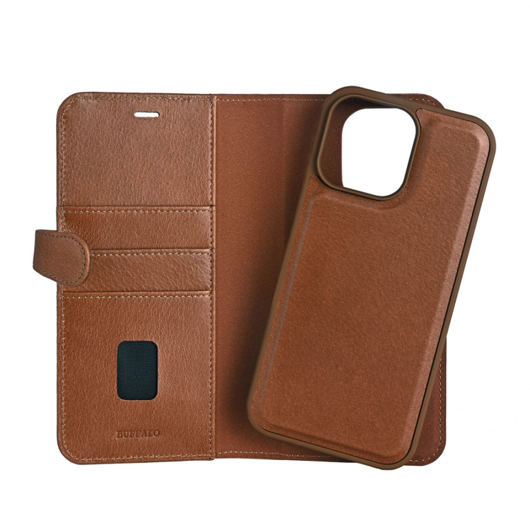 Buffalo Wallet Case 2-in-1 3 Card MagSeries Brown - iPhone 16 Pro Max