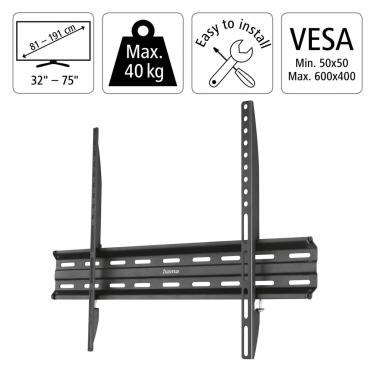 Hama TV Wall Bracket Fixed VESA up to 600x400 75 Hama TV Wall Bracket Fixed VESA up to 600x400 75