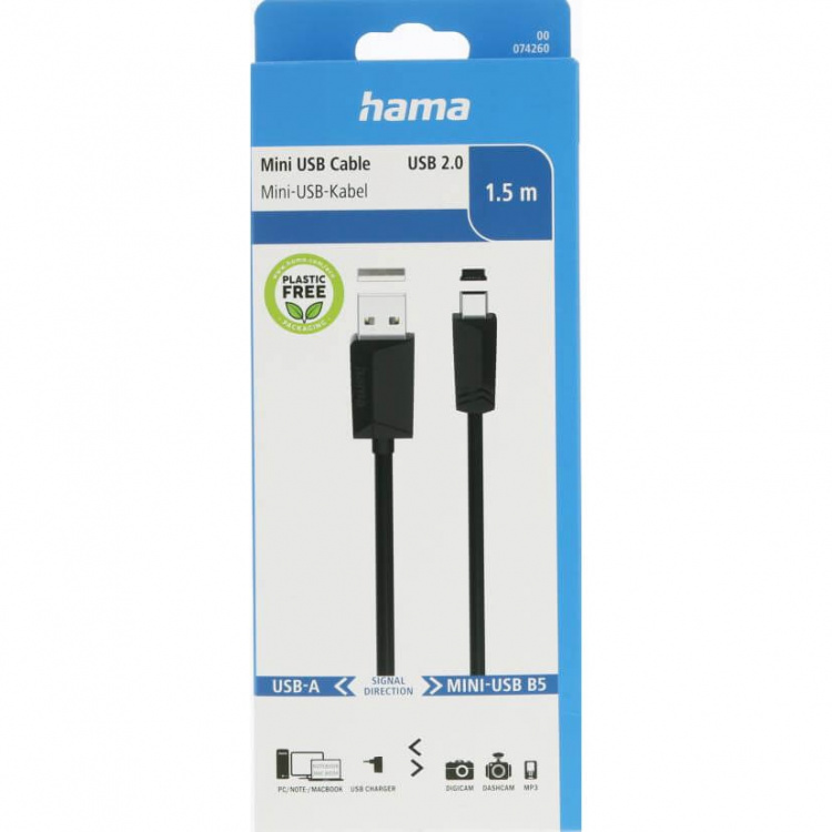 Hama Cable USB A-USB B Mini 480 Mbit/s Black 1.5m Hama Cable USB A-USB B Mini 480 Mbit/s Black 1.5m