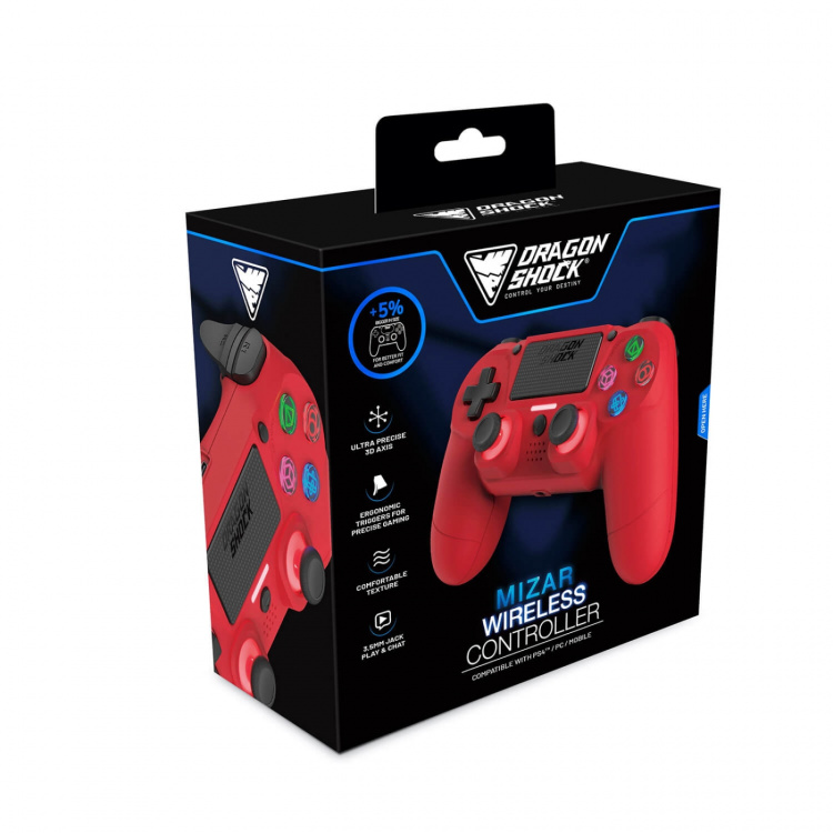 DragonShock Wireless Controller Mizar for PS4 Red