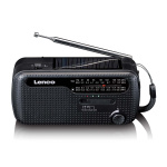 Lenco Portable wind-up emergency radio flashlight and power bank in one Black