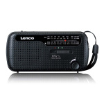 Lenco Portable wind-up emergency radio flashlight and power bank in one Black