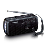 Lenco Portable wind-up emergency radio flashlight and power bank in one Black
