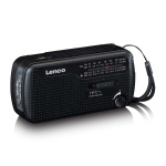 Lenco Portable wind-up emergency radio flashlight and power bank in one Black