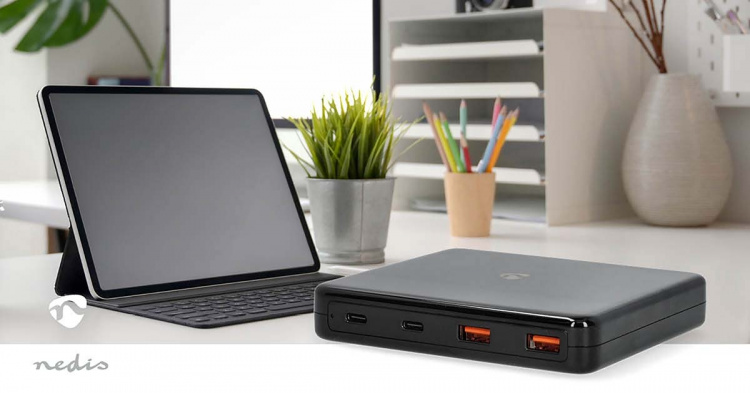 Nedis Desk Chargers | 65 W | GaN | 1.5 / 2.0 / 2.5 / 3.0 / 3.25 A | Number of outputs: 4 | USB-A / USB-C™ | Euro | 1.50 m | Automatic Voltage Selection