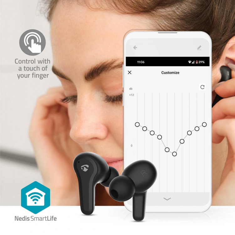Nedis Fully Wireless Earphones | Bluetooth® | Battery play time: 36 hrs | Touch Control | Charging case | Wireless charging case | Built-in microphone | Voice control support | Black Nedis Fully Wireless Earphones | Bluetooth® | Battery play time: 36 hrs | Touch Control | Charging case | Wireless charging case | Built-in microphone | Voice control support | Black