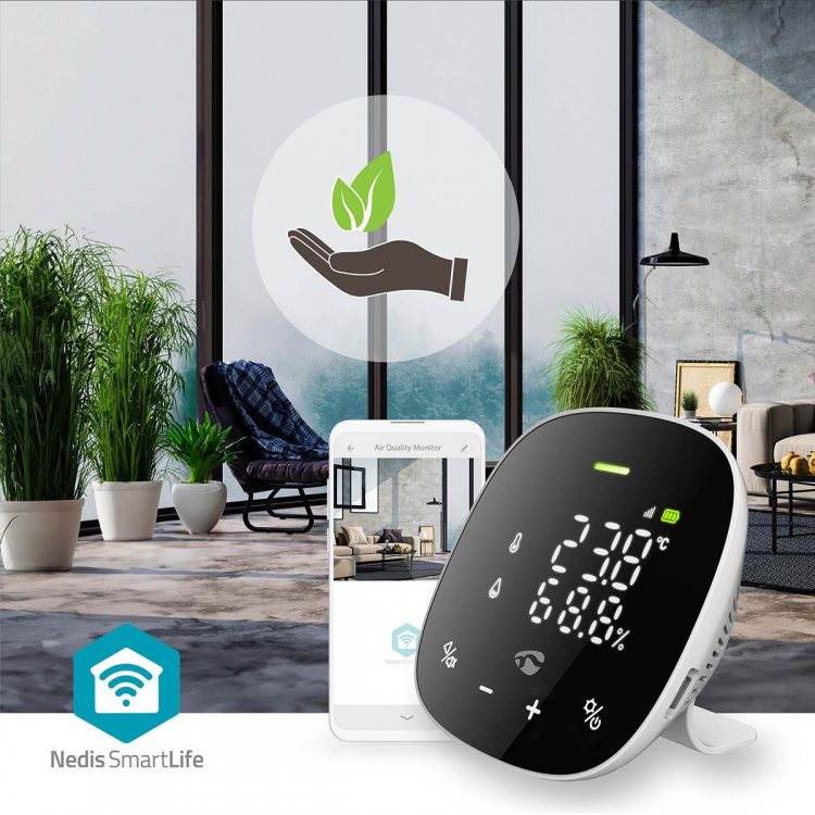 Nedis SmartLife Air Quality Monitor | Wi-Fi | Including display | Carbon Dioxide (CO2) / Humidity / Temperature | Android™ / IOS | Black / White Nedis SmartLife Air Quality Monitor | Wi-Fi | Including display | Carbon Dioxide (CO2) / Humidity / Temperature | Android™ / IOS | Black / White