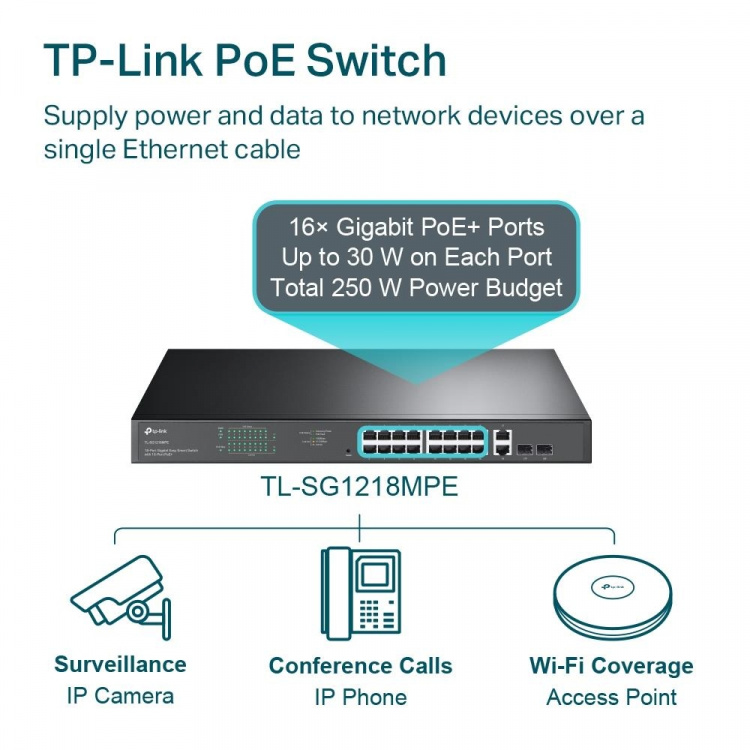 TP-Link 18-Port Gigabit Easy Smart Switch with 16-Port PoE+