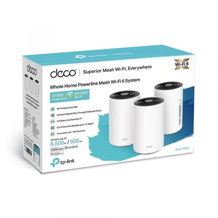 TP-Link Deco PX50 Wi-Fi 6 AX3000 + G1500 Whole Home Powerline Mesh System (3-pack)