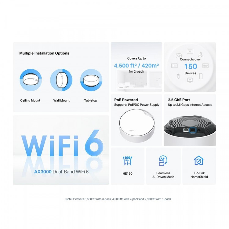 TP-Link Deco X50-PoE Wi-Fi 6 AX3000 Mesh System with PoE (2-pack)