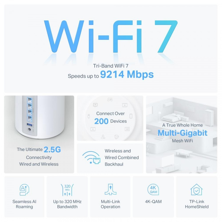 TP-Link Deco BE65 Wi-Fi 7 BE9300 Whole-Home Mesh Wi-Fi System (1-pack)