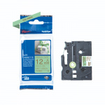 Brother TZe-RM34 prints gold text on mint green 12mm satin ribbon